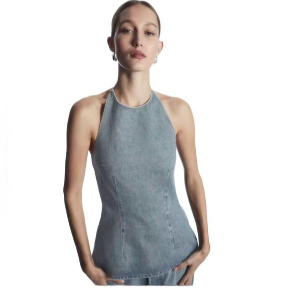 COS Denim Halterneck Top - Size M - Dusty Blue - NWT *SOLD OUT EVERYWHERE* - Picture 2 of 7